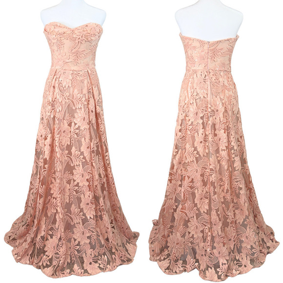 Marchesa Notte Dress Blush Pink Maxi Gown Applique Floral Lace Sequin Sz4 - Picture 5 of 12